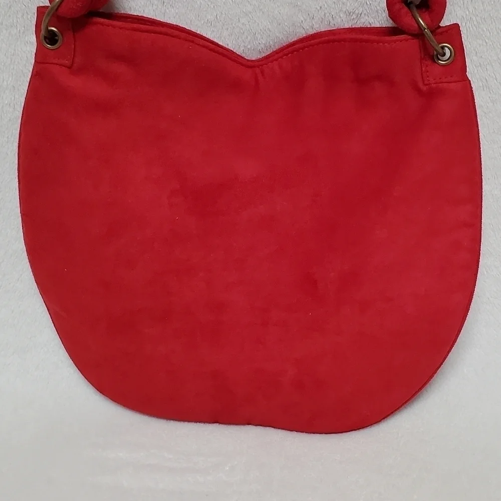 Vintage Escada Red Velvet Bronze Logo Sweetheart Knotted Strap Handbag